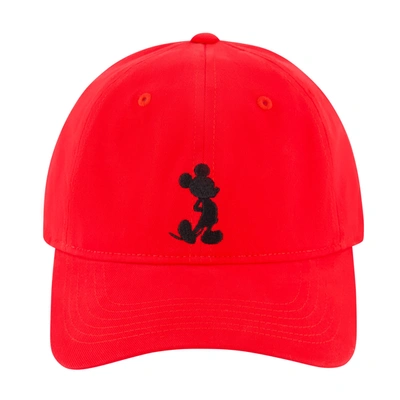 Disney Mickey Dad Cap Brush Washed Cotton Twill Embroidery In Red