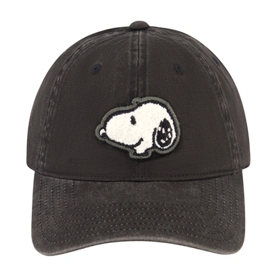 Peanuts Snoopy Chenille Patch Pigment Wash Dad Cap In Black