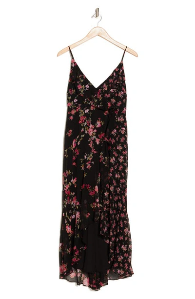 1.state Ruffle Maxi Sleeveless Dress In Black/ Pink