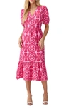 Adelyn Rae Luisa Embroidered Midi Dress In Pink/ Magenta
