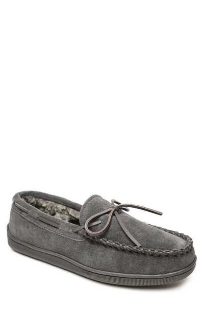 Minnetonka Faux Shearling Lined Hard Sole Slipper In Charcoal/ Charcoal