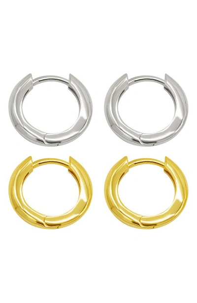 Adornia Set Of 2 Two-tone Huggie Hoop Earrings In Multi