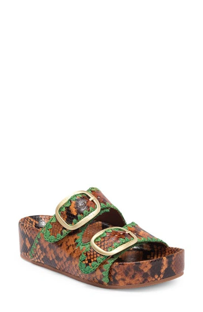 Loeffler Randall Double Buckle Slide Sandal In Brown/ Emerald