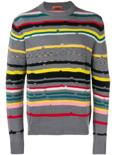 Missoni Stripe Knit Crew Neck Sweater In Grey