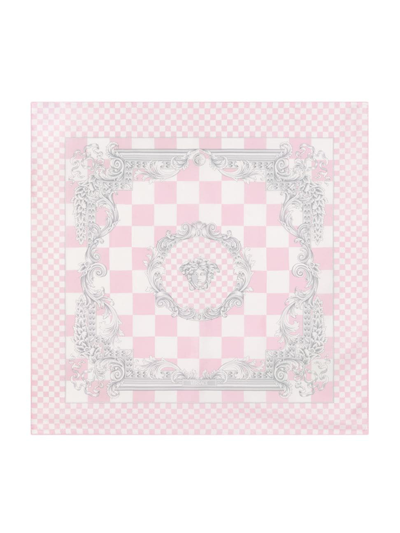 Versace Logo-print Silk Scarf In Pastel Pink