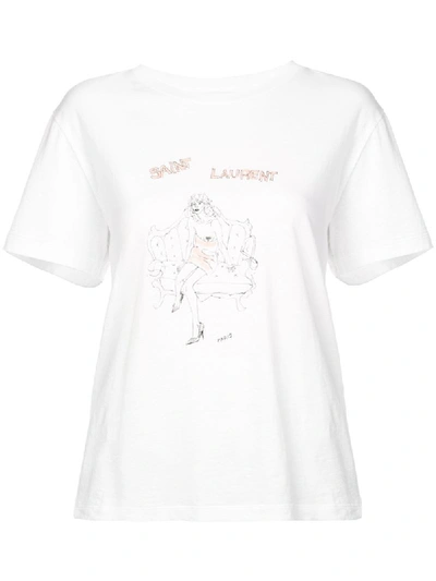 Saint Laurent Illustrated T-shirt In White