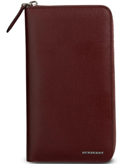 Burberry London Leather Ziparound Wallet In Red