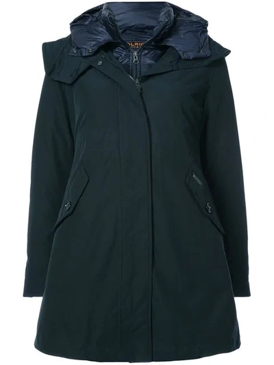 Woolrich Layered Down Parka Coat In Blue