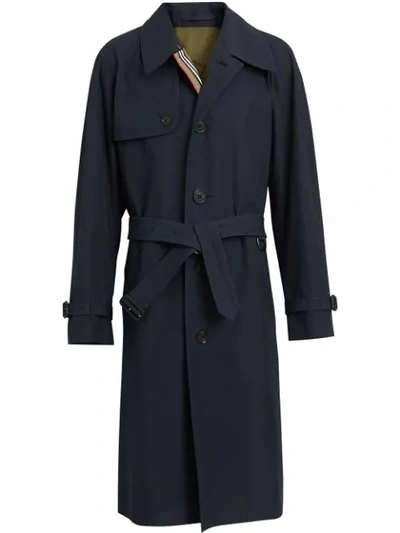 Burberry Heritage Stripe Gabardine Trench Coat In Blue