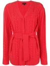 Cashmere In Love Cashmere Blend Tie Waist Cardigan - Red