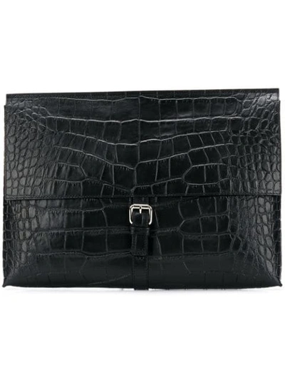 Orciani Croc Embossed Leather Clutch - Black