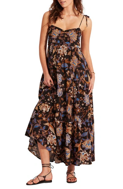 Seafolly Silk Road Paisley Cotton Blend Midi Cover-up Sundress In Black