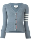 Thom Browne V-neck Cardigan With 4-bar Stripe In Blue Cashmere