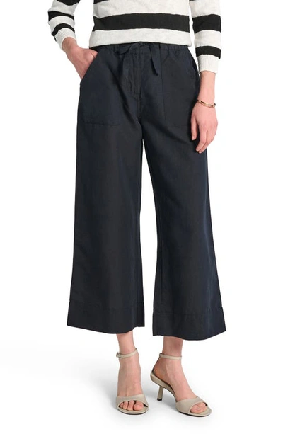 Hatley Tie Front Linen Blend Wide Leg Crop Pants In Caviar