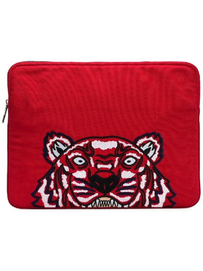 Kenzo Tiger Embroidered Clutch In Red