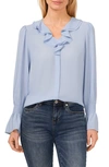 Cece Ruffle V-neck Top In Blue Air