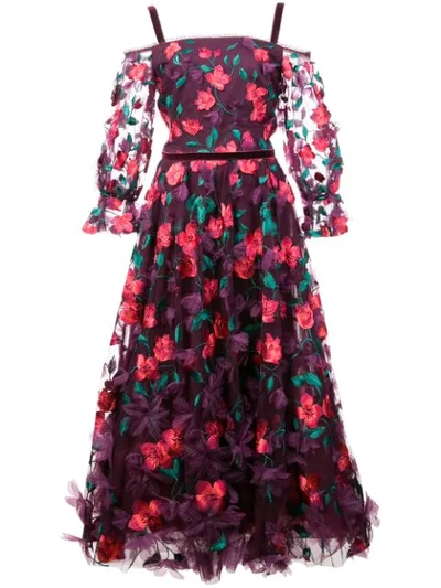 Marchesa Notte 3d Floral Midi Dress In Pink