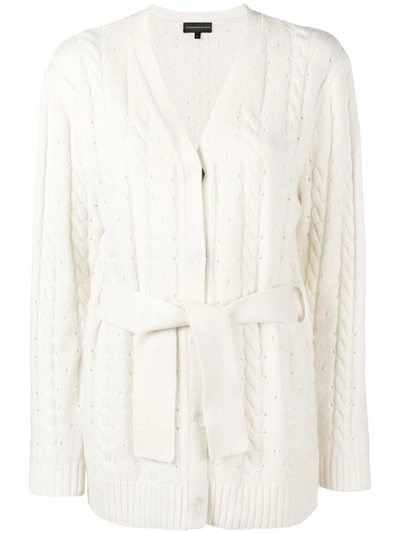 Cashmere In Love Cashmere Blend Cable Knit Cardigan In White