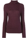 N•peal Cable Knit Roll Neck Sweater In Pink