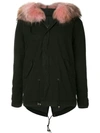 Mr & Mrs Italy Fur Hooded Coat In Black