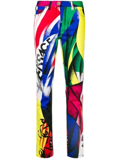 Versace Printed Logo Trousers - Blue