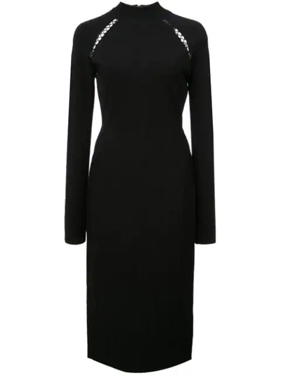 Lela Rose Ribbed Detail Fitted Dress - Black