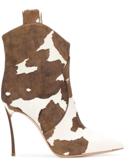 Casadei Cow Pattern Cowboy Boots - White