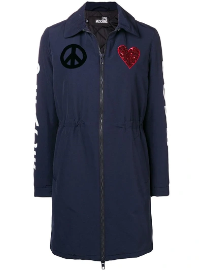 Love Moschino Peace And Love Parka - Blue