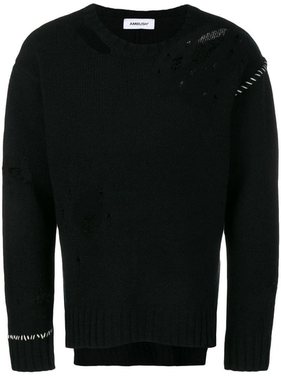 Ambush Contrast Stitch Distressed Sweater In Black
