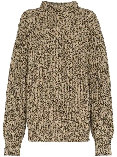 Calvin Klein 205w39nyc High Neck Melange Wool Knit Jumper In Brown