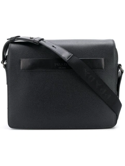 Prada Pebbled Messenger Bag In Black