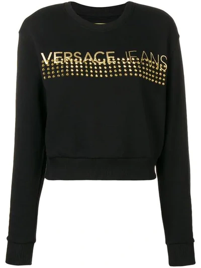 Versace Jeans Studded Logo Longsleeve Top In Black