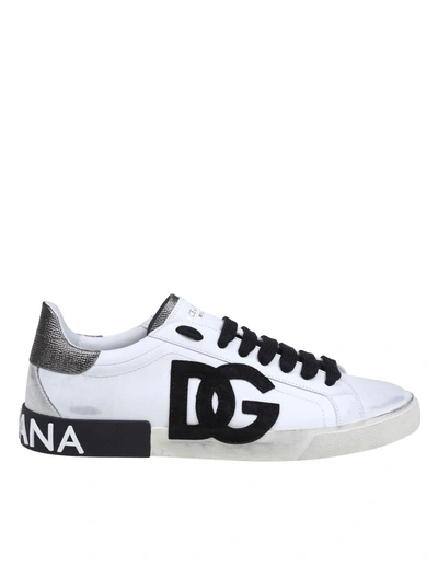 Dolce & Gabbana Leather Low-top Sneakers In White Black