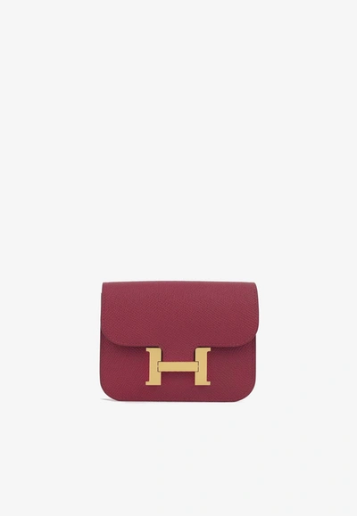Hermes Constance Slim Wallet In Rubis Epsom With Gold Hardware