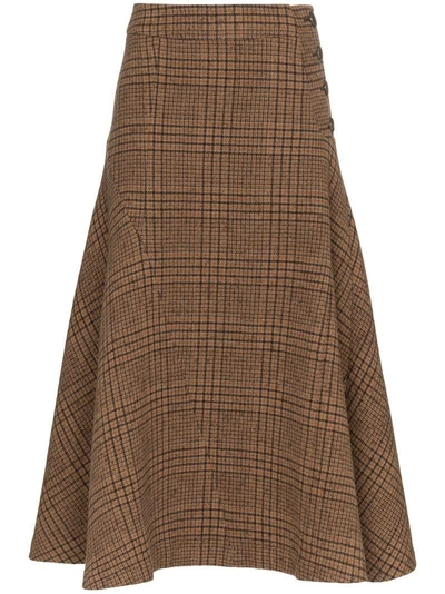 Rejina Pyo Plaid Flared Midi Skirt In Brown