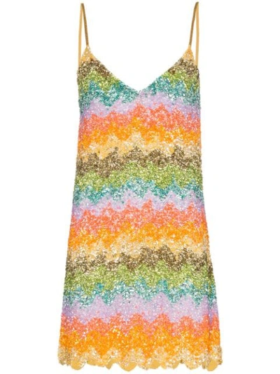 Ashish Rainbow Sequin Embellished Slip Dress In Multicolour