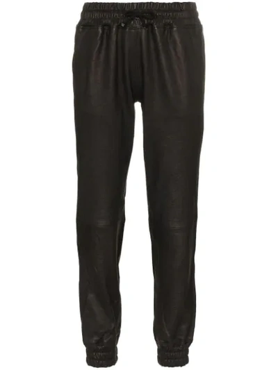 Lot Lthr Cropped Leather Track Pants In Black