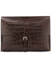 Orciani Croc Embossed Leather Clutch In Brown