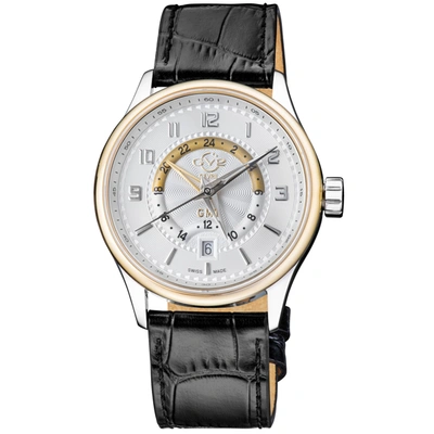 Gv2 Giromondo Men's Watch Silver Dial Black Calfskin Leather Strap
