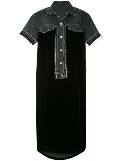 Sacai Denim Trimmed Dress In Black