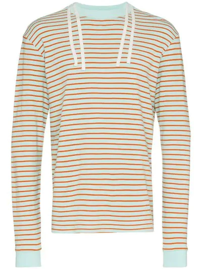 Vyner Articles Stripe Drawstring Cotton Sweatshirt In Blue/orange