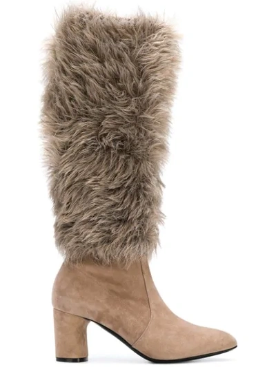 Casadei Faux Fur Under-the-knee Boots - Neutrals