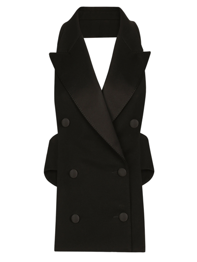 Dolce & Gabbana Open-back Virgin Wool-blend Waistcoat In Black