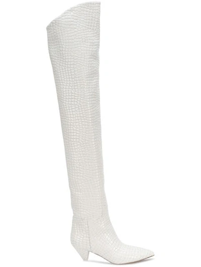 Attico Crocodile-effect Leather Over-the-knee Boots In White