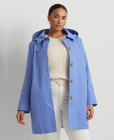 Lauren Ralph Lauren Plus Size Hooded Raincoat In French Blue