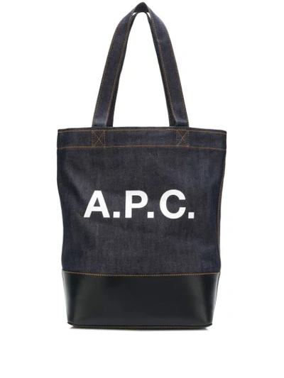 Apc Logo Denim Tote Bag In Navy