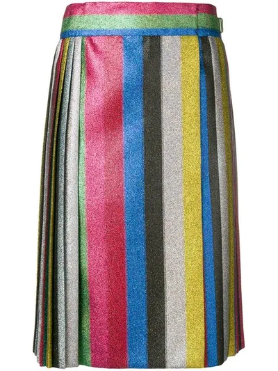 Marco De Vincenzo Striped Shimmer Pleated Skirt - Metallic
