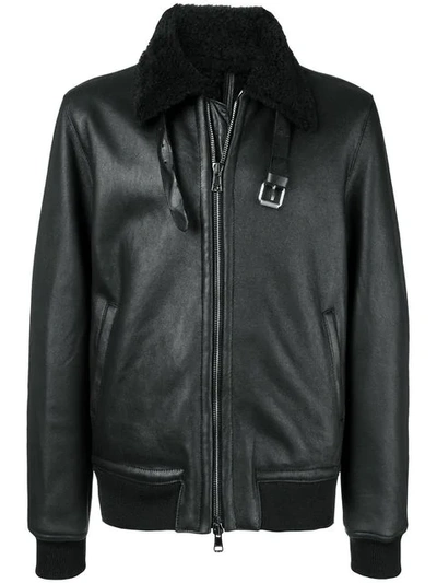 Low Brand Front Zip Aviator Jacket In Black