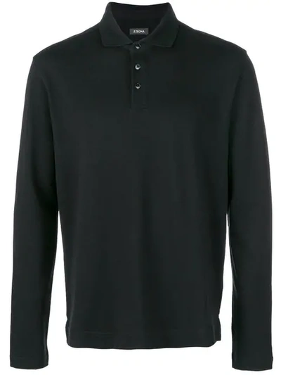 Z Zegna Longsleeved Polo Shirt - Black
