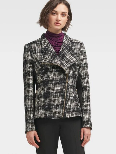 Donna Karan Asymmetrical Plaid Combo Jacket, Created For Macy's In Black Combo